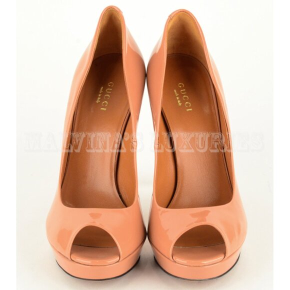 GUCCI SHOES BETTY PATENT LEATHER PLATFORM OPEN TOE PUMP PHARD sz 39.5 9.5 - Picture 8 of 11